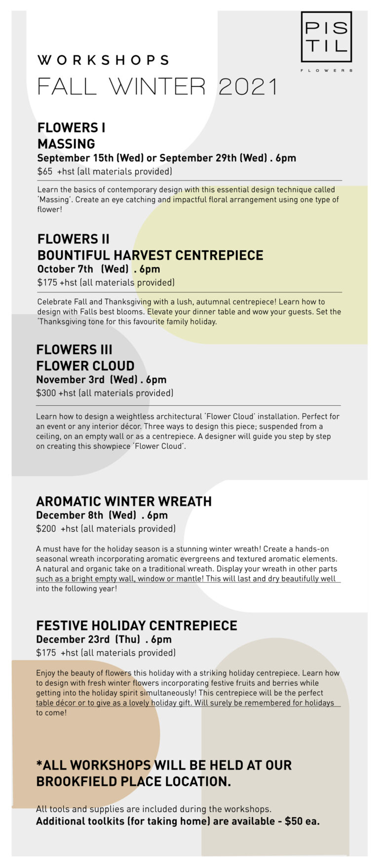 Pistil Flowers Fall Winter 2021 workshop schedule