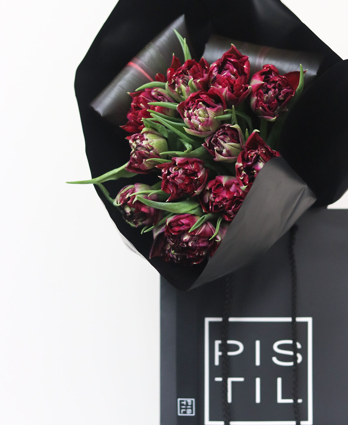 Black tulip closeup assymetrical